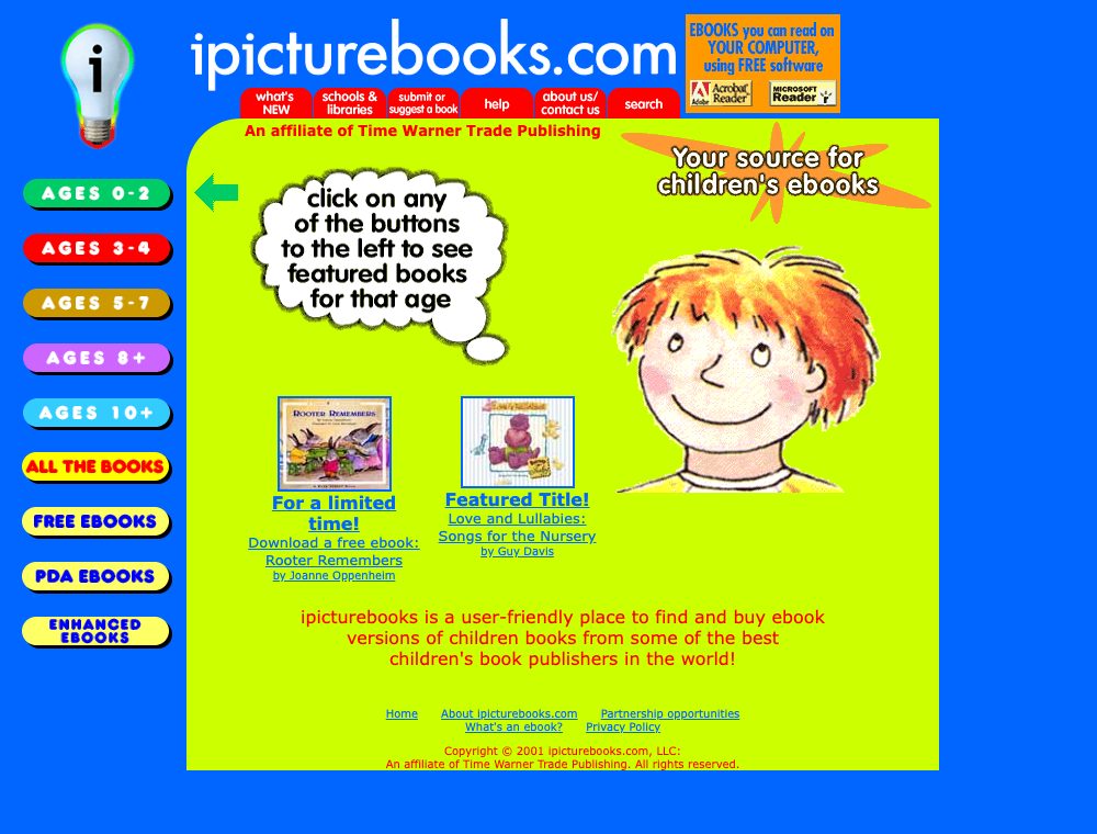 The ipicturebooks.com home page in 2001
